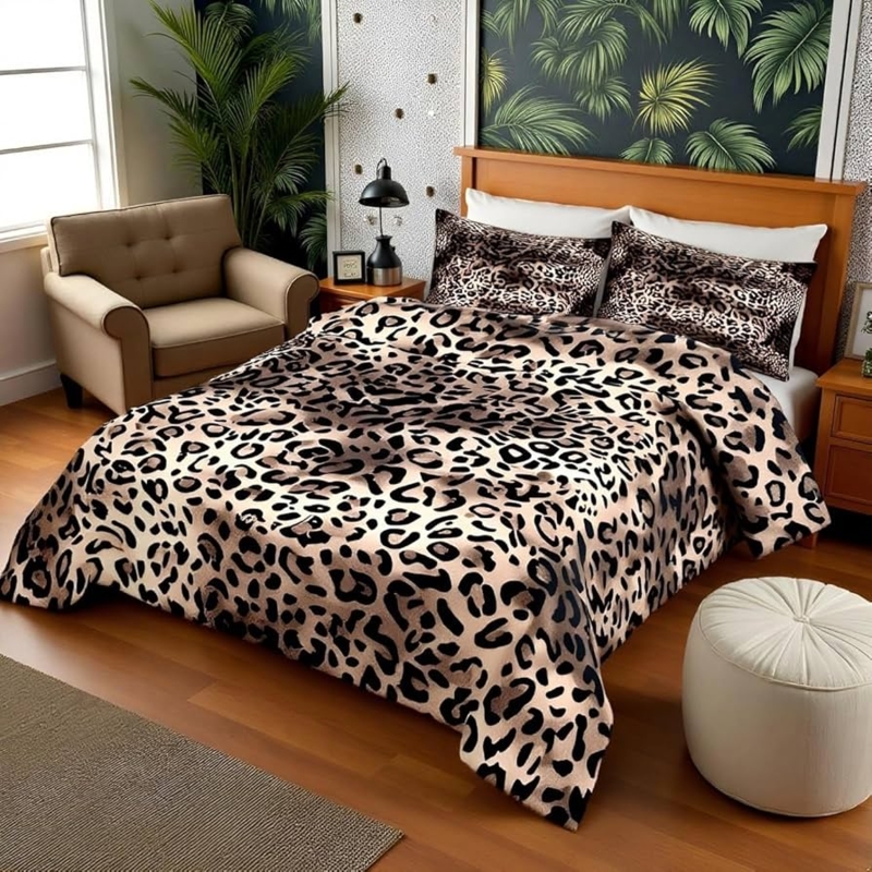 Tropical Maximalist Comforter Set featuring Bold Leopard Print Pattern