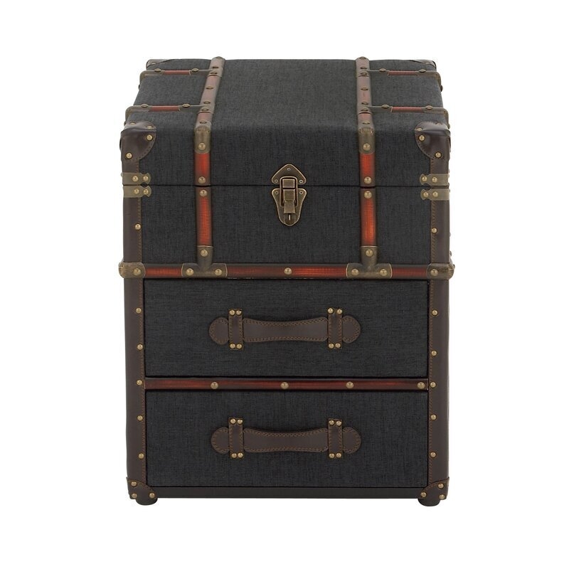 Trunk End Table Steamer Aesthetic Mixed Media Charcoal Fabric Wood Slats