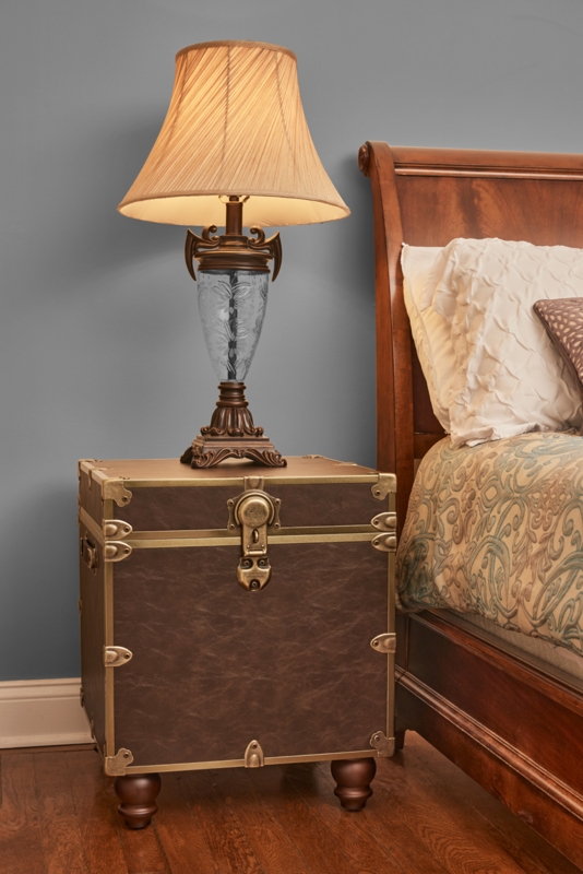 Trunk Nightstand Bun Feet Leather Like Texture Espresso Vintage Style