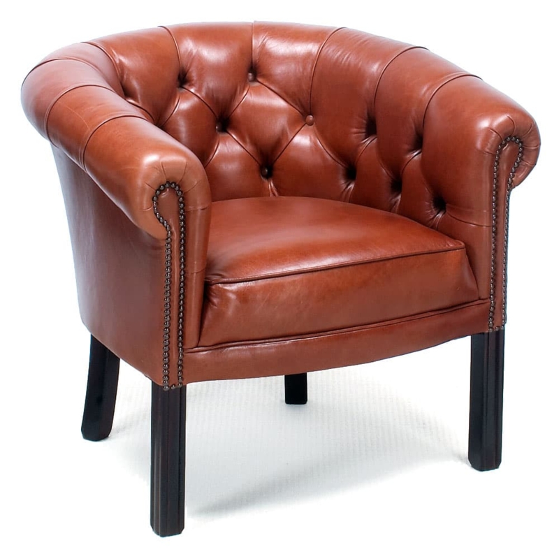 Tub Chair Cognac Chesterfield Style Button Tufting Rolled Arms