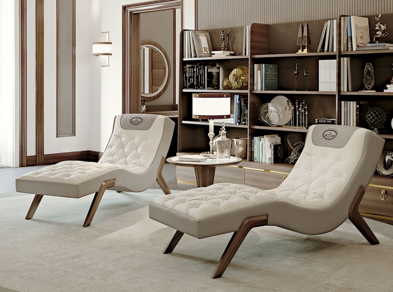 Tufted Seat Chaise Lounge with Angled Legs, Tufted Ergonomic Lounger