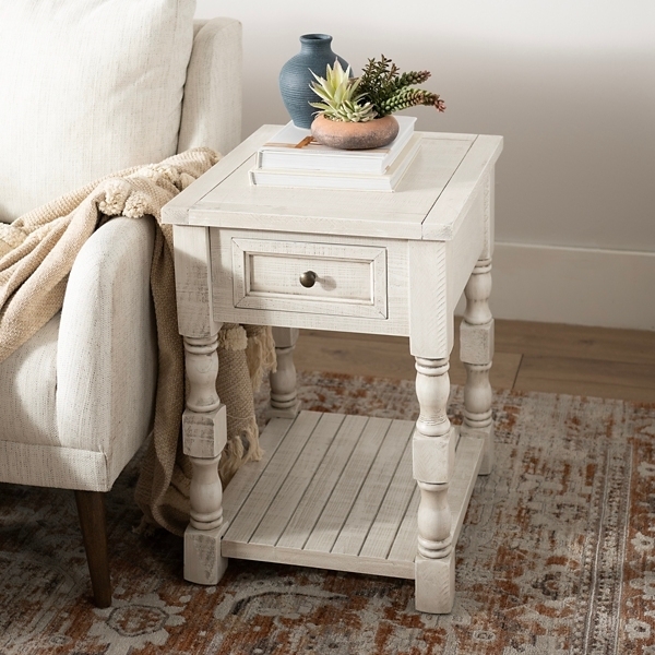 Turned Leg Side Table Slatted Bottom Shelf Metal Knob