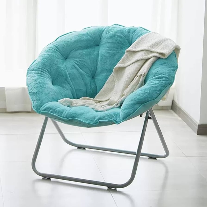 Turquoise Saucer Chair Plush Folding Tufted Accent Seat