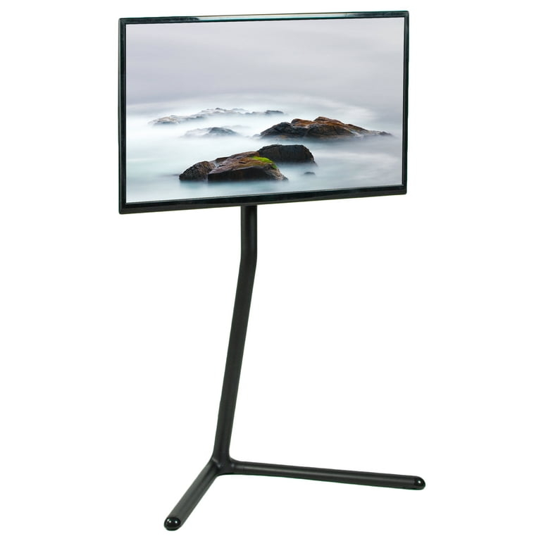 TV Floor Stand V-Base Studio Style Angled Neck Matte Black Mount