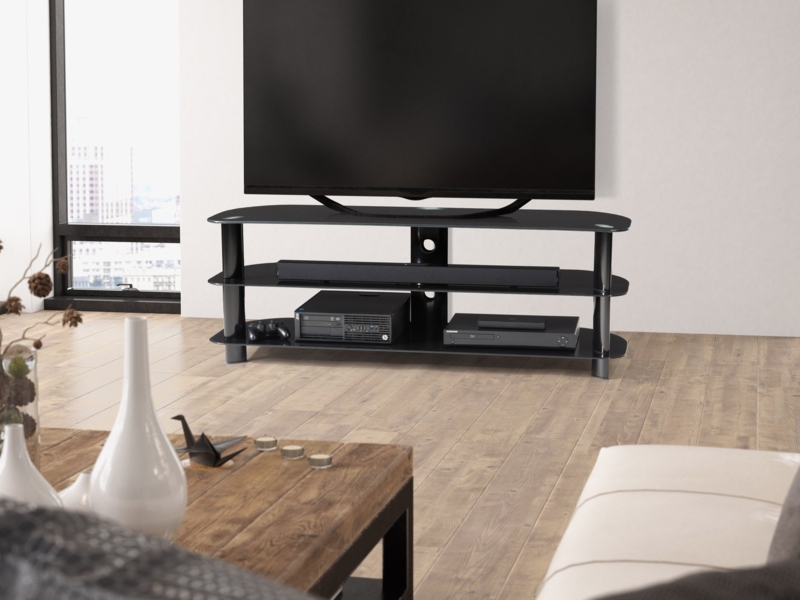 TV Stand Corner Fit Black Glass Rounded Corners Minimalist