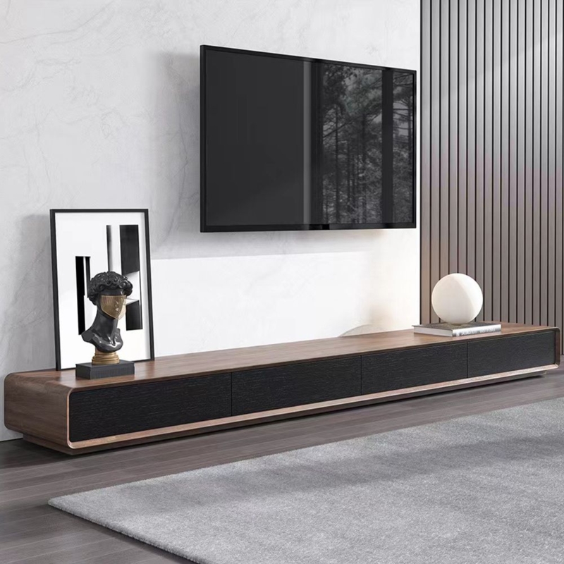 TV Stand Curved Frame Edges Matte Black Handleless Drawers Console