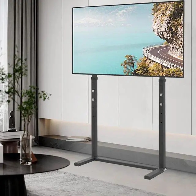 TV Stand Dual Poles Matte Black Heavy Duty Adjustable Floor Mount
