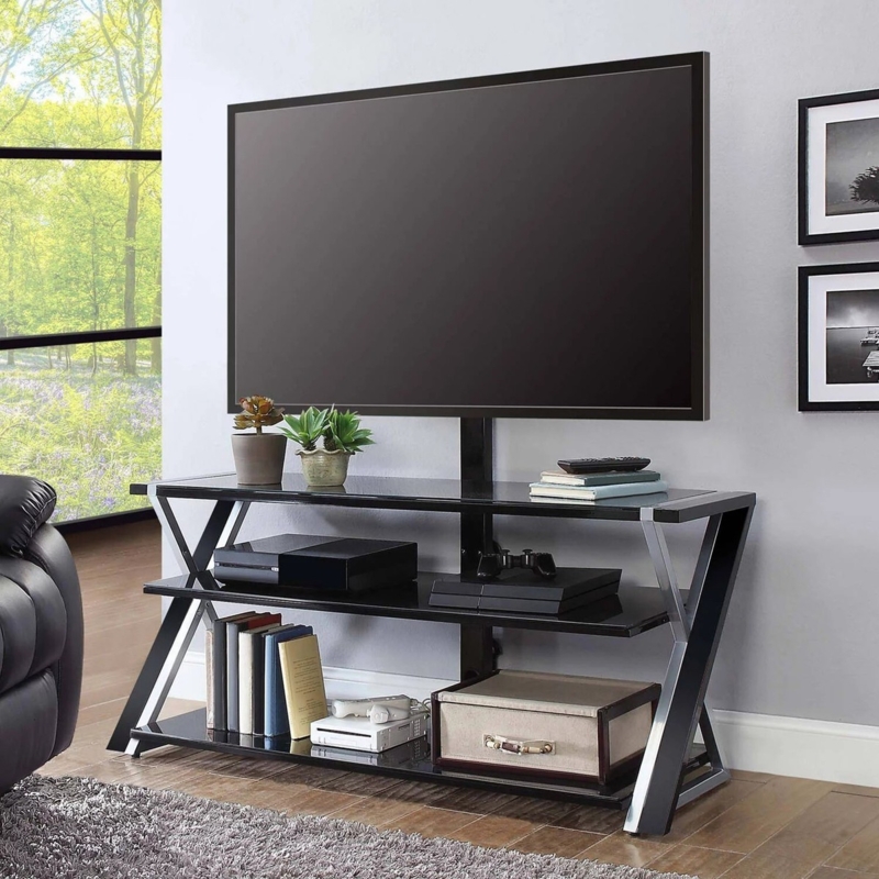 TV Stand Integrated Mount Z-Frame Design Industrial Media Console