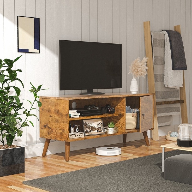 TV Stand Japandi Rustic Texture Warm Oak Compact Profile Cord Cutout