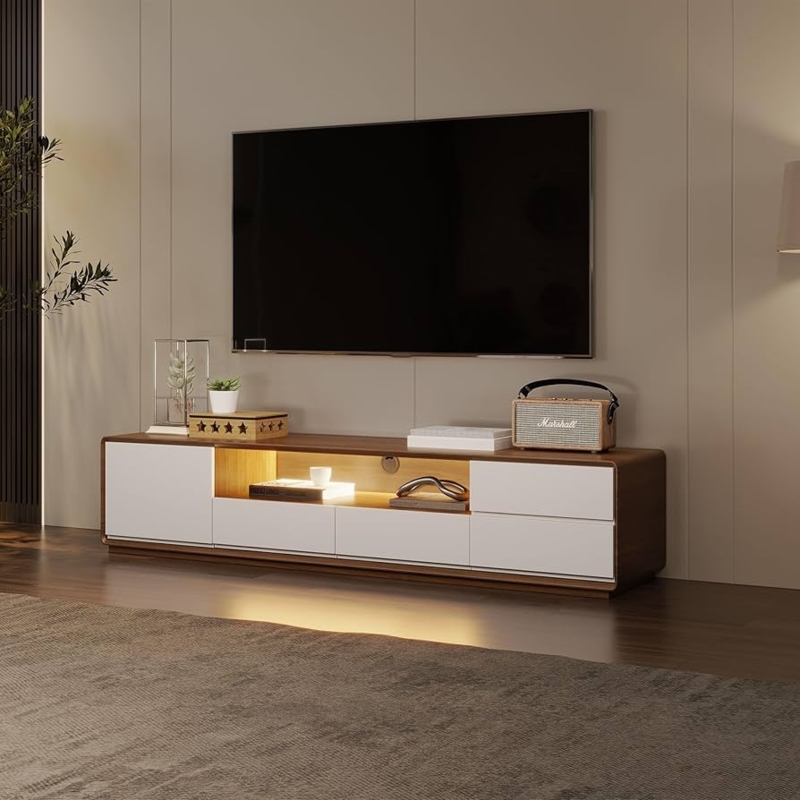 TV Stand LED Backlighting White Contrast Rounded Corners Console