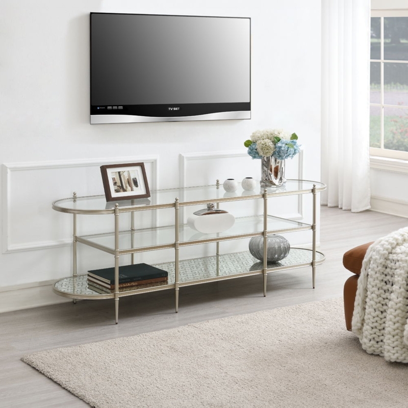 TV Stand Oval Silhouette Patterned Shelf Polished Silver