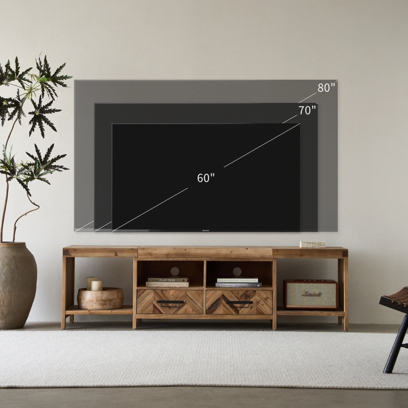 TV Stand Reclaimed Appearance Herringbone Pattern Eighty Inch Capacity
