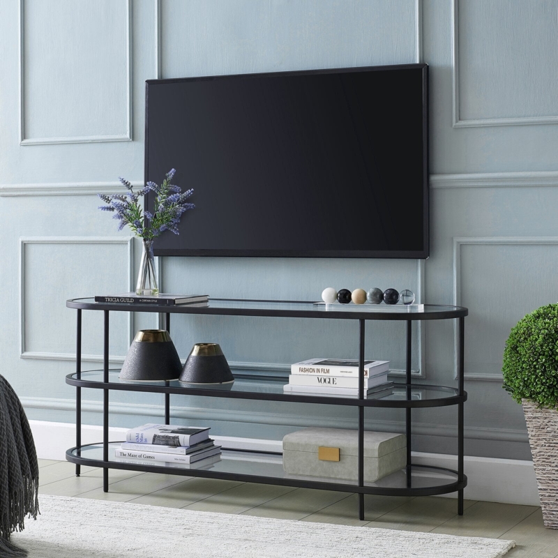 TV Stand Rounded Ends Pill Shaped Top Open Shelving Minimalist
