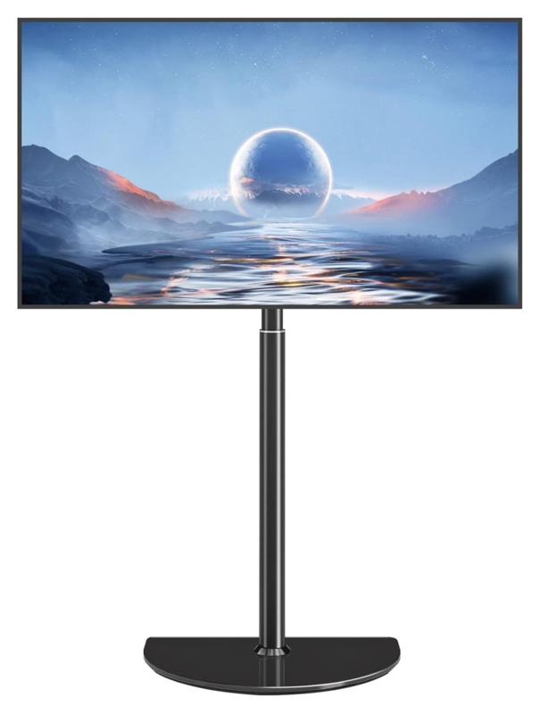 TV Stand Semi-Circular Glass Base Swivel Mount Black Pedestal