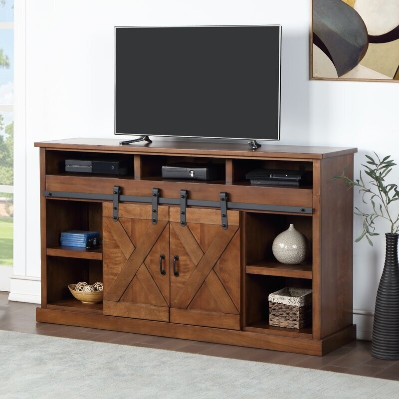 TV Stand Sliding Barn Doors X-Brace Track Rustic Media Console