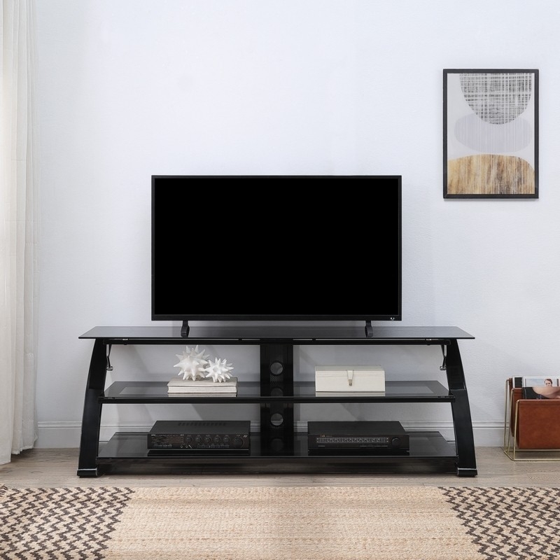 TV Stand Smoked Glass Shelves Angled Metal Frame Minimalist