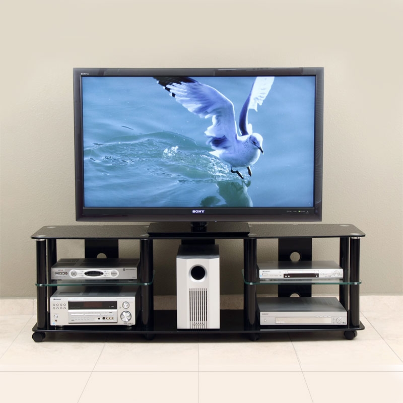 TV Stand Subwoofer Compartment Rolling Casters Open Back