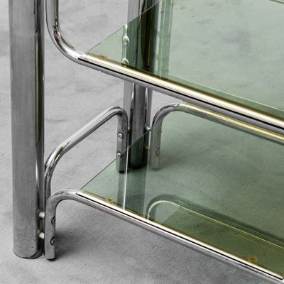 TV Stand Table in Glass and Chromed Metal, 1970s for sale at Pamono