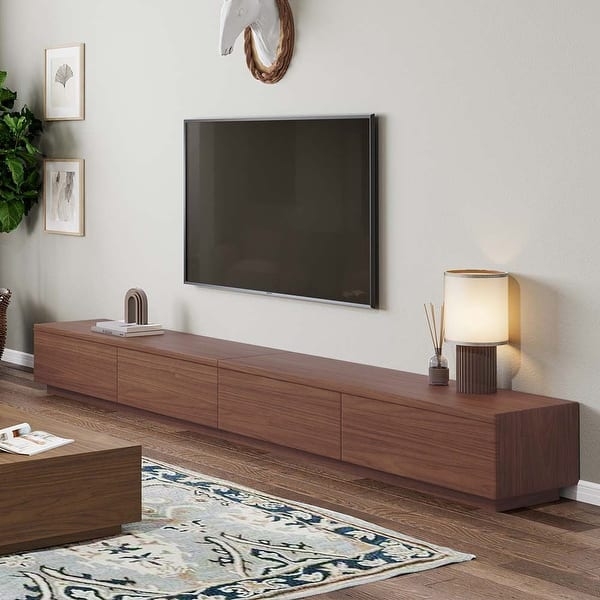 TV Stand Walnut Handleless Four Drawers Extra Long Media Console