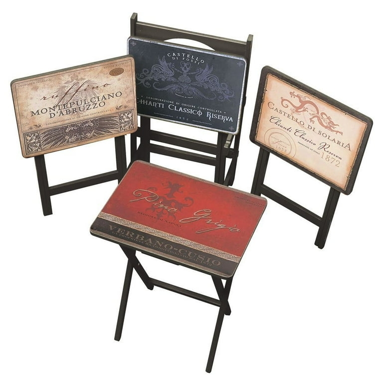 TV Tray Set Vintage Vineyard Graphics Tuscan Style Storage Stand