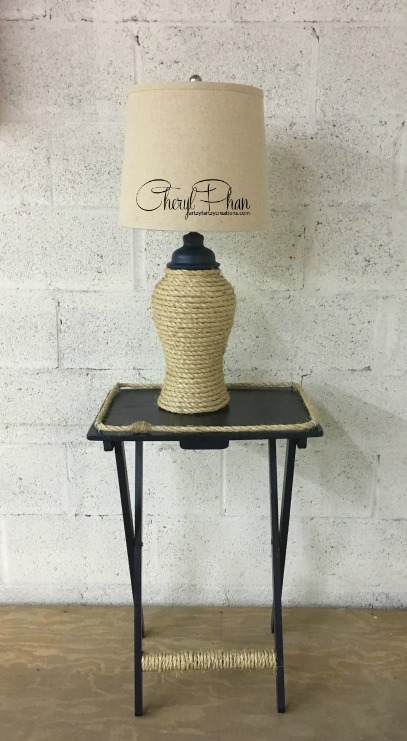 TV Tray Table Matte Black Rope Wrapped Accents DIY Coastal Decor
