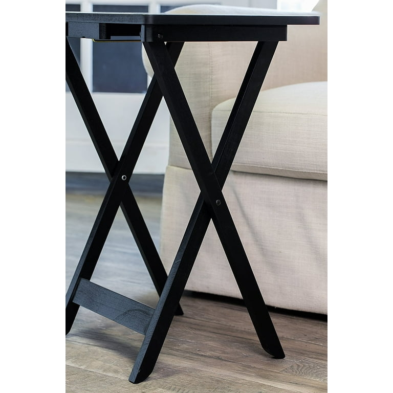 TV Tray Table Matte Black X-Frame Base Folding Mechanism Minimalist