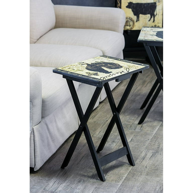 TV Tray Table Vintage Rooster Graphic Matte Black X-Frame Farmhouse