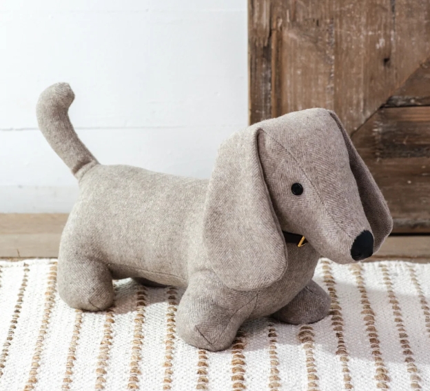 Tweed Door Stop in Oatmeal Herringbone Fabric with Collar