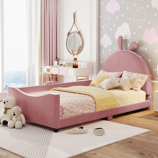 Twin Daybed Rabbit Ear Headboard Dusty Pink Velvet Low Profile