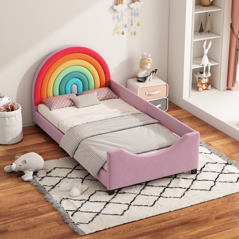 Twin Daybed Rainbow Headboard Upholstered Side Rails Low Profile