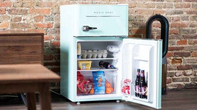 Two-Door Fridge in Mint Green Finish with Retro Chrome Hardware
