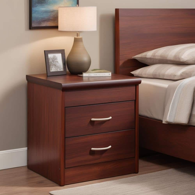 Two-Drawer Nightstand with Wood Grain Finish and Flush Base