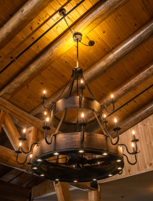 Two Tier Chandelier Hammered Metal Integrated Fan Gothic Lodge