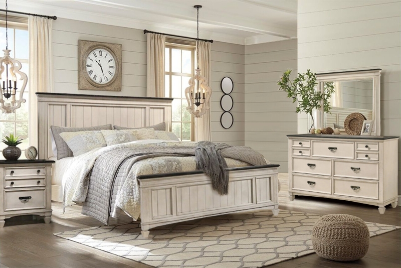 Two-Tone Bedroom Furniture Set with Charcoal Gray Tops
