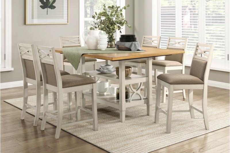 Two Tone Dining Set Lattice Back Stools Storage Base Square Top