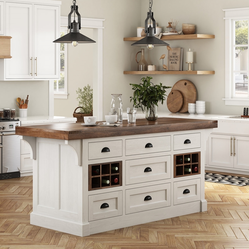 Two-Tone Farmhouse Island Seven Drawers Corbel Accents