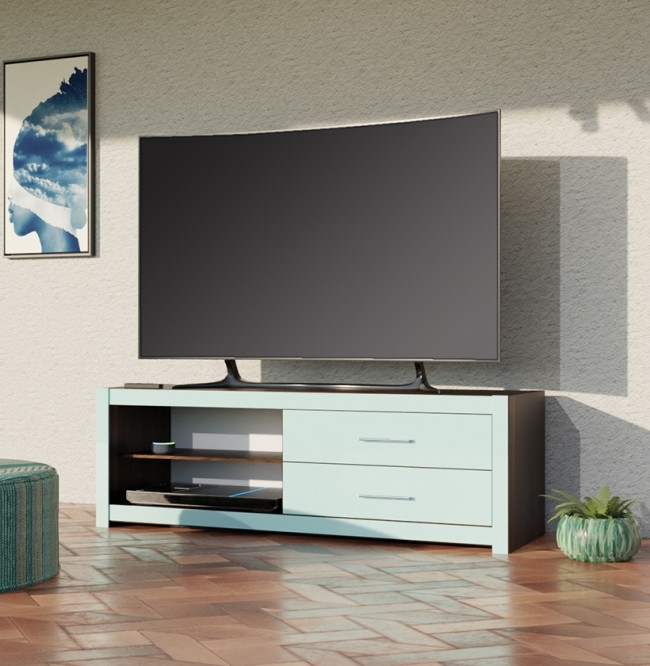 Two-Tone Media Console Dark Espresso with Mint Blue Drawers