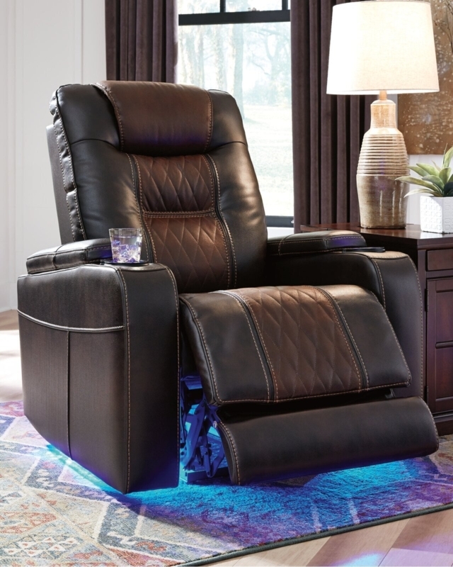 Two-Tone Power Recliner with Diamond Stitching & LED Lighting