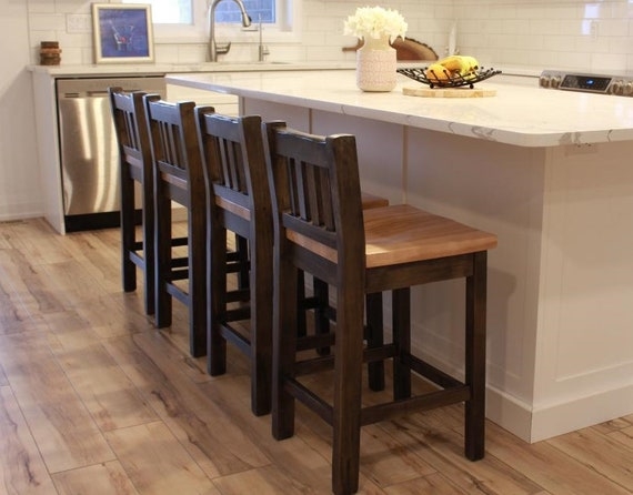 Two-Tone Wood Bar Stool with Slat Back and Espresso Frame