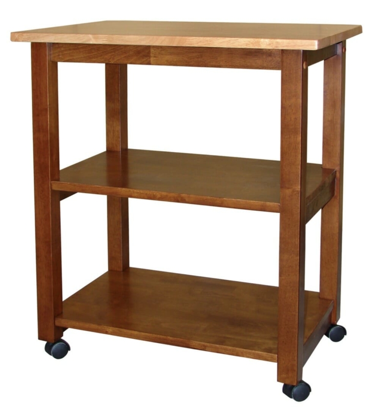 Two-Tone Wood Kitchen Cart with Natural Top and Walnut Base