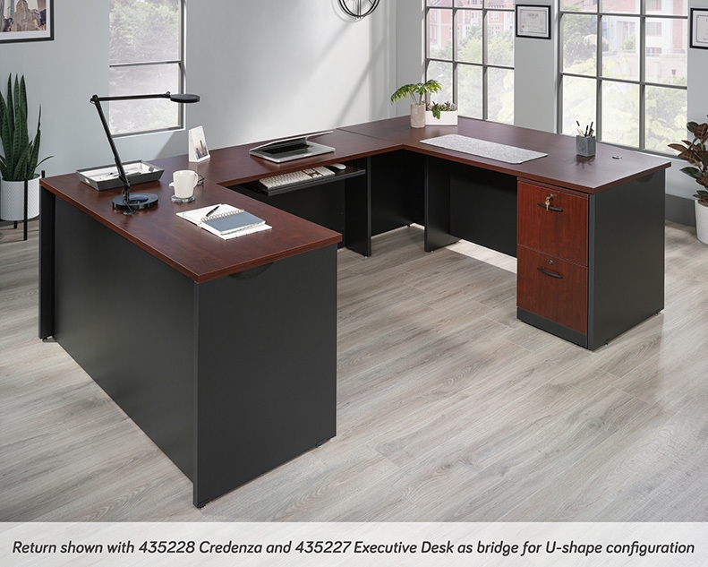 U-Shaped Desk configuration with Classic Cherry Top and Matte Black Base