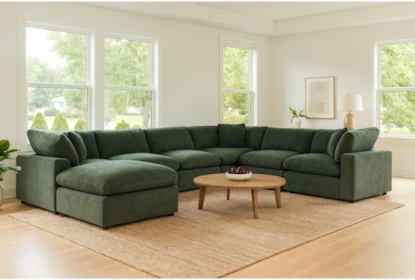U-Shaped Sectional 7-Piece Modular Reversible Chaise Forest Green