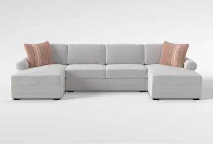 U-Shaped Sleeper Sectional: Light Grey Weave with Double Chaise