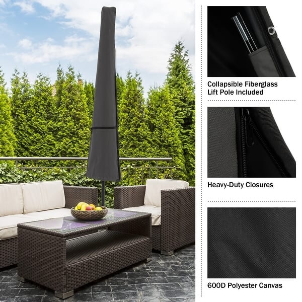 Umbrella Cover Heavy Duty Zipper, Fiberglass Lift Pole, 600D Polyester.