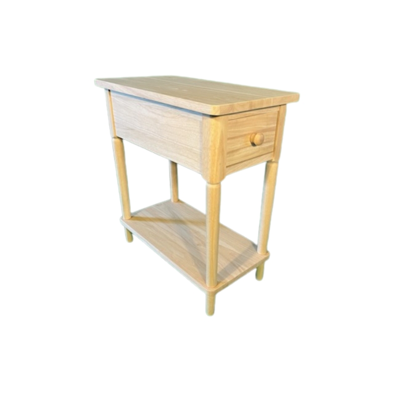 Unfinished Look Side Table in Light Wood with Single Drawer
