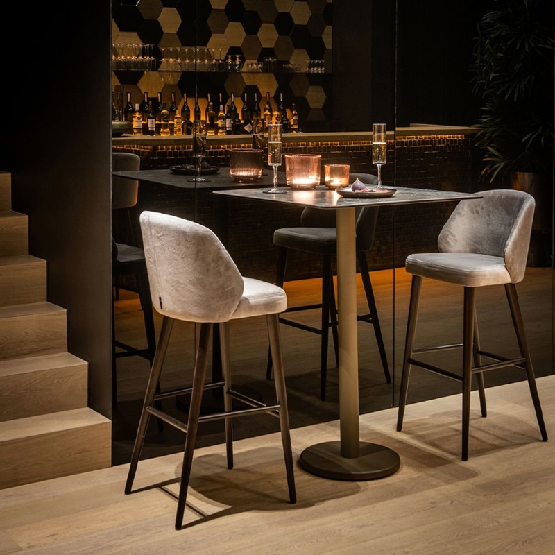Upholstered Bar Stools featuring Velvet-like Texture and Tapered Legs