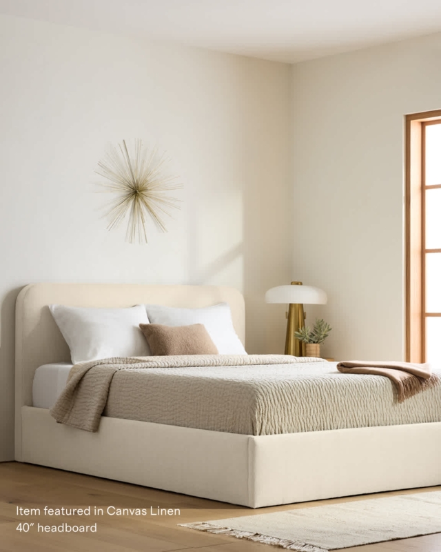 Upholstered Bed Canvas Linen White Curved Headboard Organic