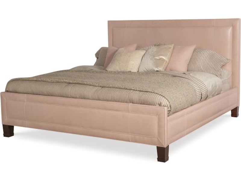Upholstered Bed Dusty Rose Paneled Headboard Inset Stitching