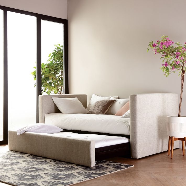 Upholstered Daybed with Track Arms and Textured Fabric