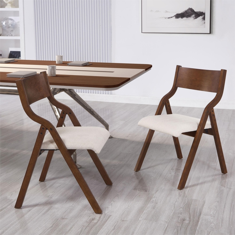 Upholstered Folding Dining Chair with Walnut Frame | Set of 2  JOYSOURCE